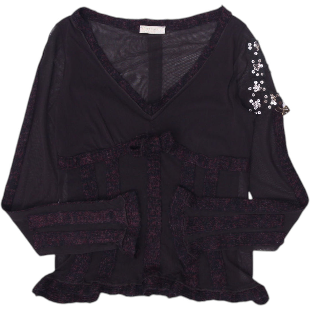 Y2K Ladies Blouse Black Lace Floral Sheer Long Sleeve Top Size L | Migration_Tops | Fashion Rerun