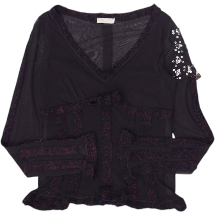 Y2K Ladies Blouse Black Lace Floral Sheer Long Sleeve Top Size L | Migration_Tops | Fashion Rerun