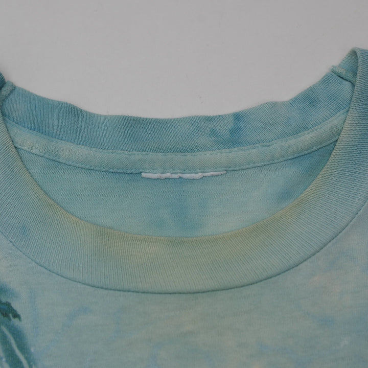 Vintage 90s Liquid Blue Sea Turtle Beach Tie Dye All Over Print Beach Scene T-Shirt Single Stitch