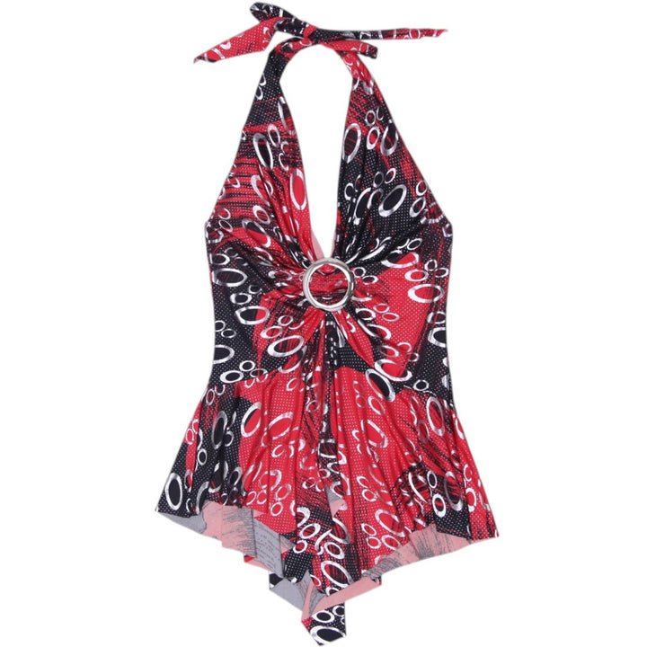 Y2K Ladies Geometric Abstract Ring Print Halter Top Size L