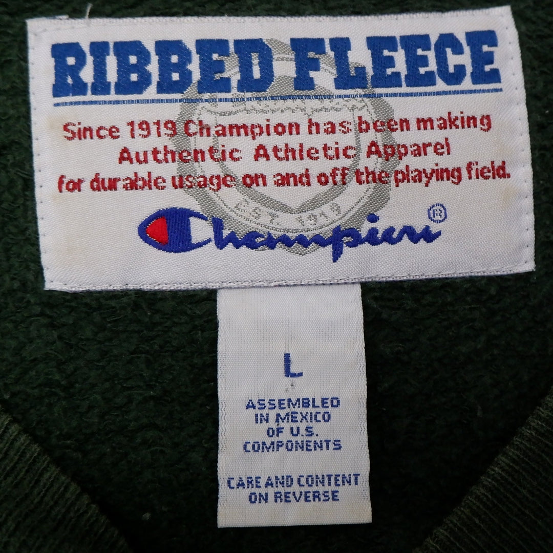 Vintage Embroidered Champion Logo Ribbed Fleece Green Sweatshirt