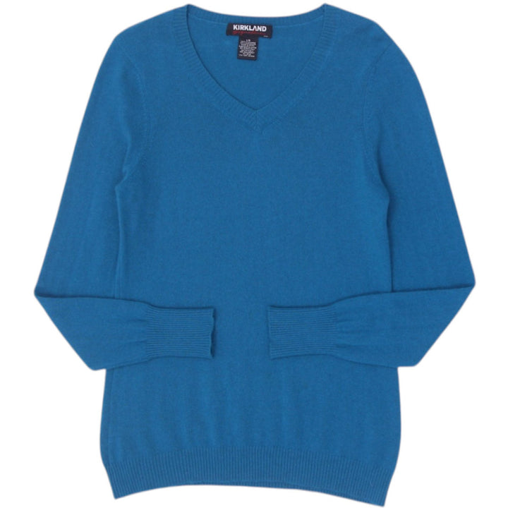 Ladies Kirkland Teal V-Neck 100% Cashmere Knitted Sweater