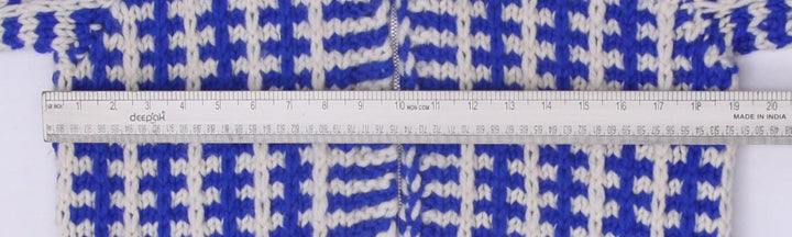 Vintage Ladies Blue Checkered Wool Knit Full Zip Winter Sweater Size L | Migration_Knitwear & Sweaters - View | Fashion Rerun