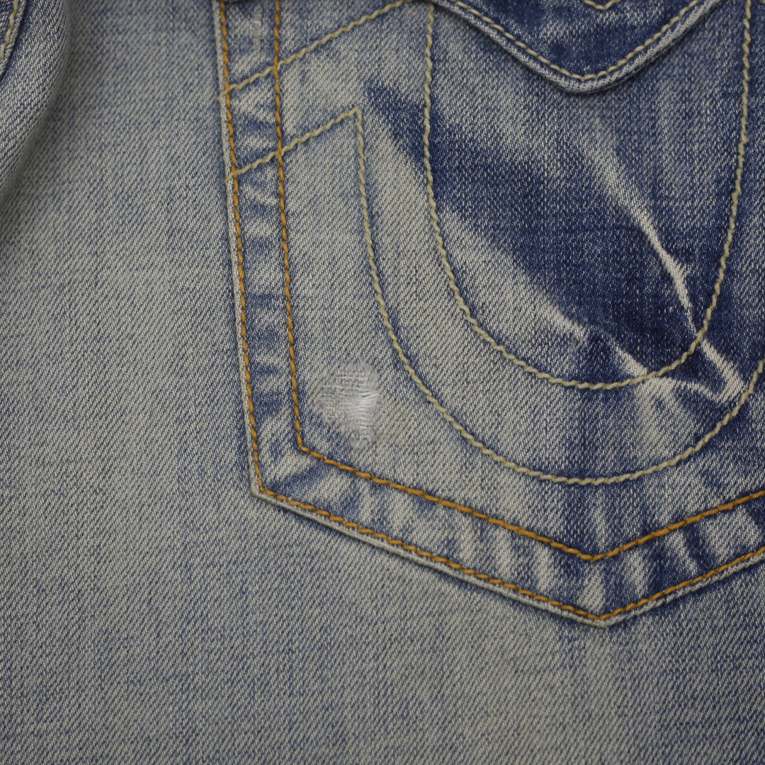 Y2K Mens True Religion Joey Flap Pocket Blue Denim Jeans Size 36x33