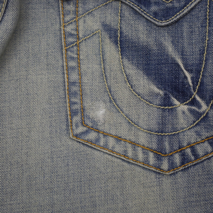 Y2K Mens True Religion Joey Flap Pocket Blue Denim Jeans Size 36x33
