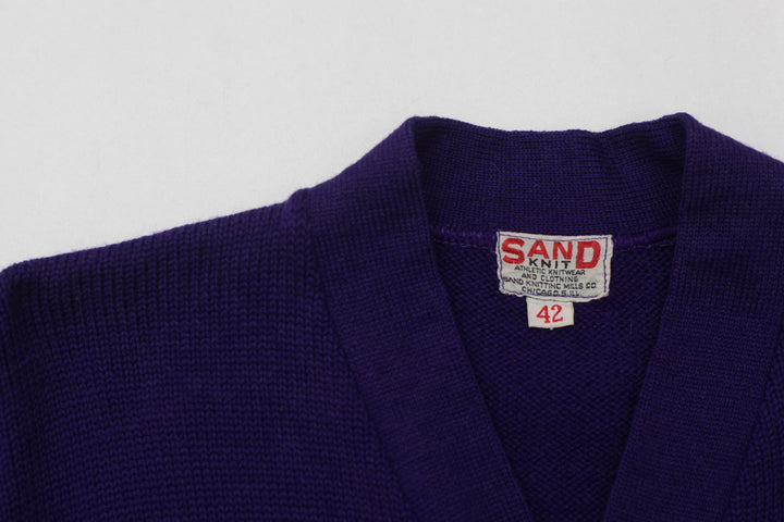 Vintage Sand Knit Letterman Cardigan Sweater-Purple Size 42 - Fashion Rerun Vintage Migration_Sweaters