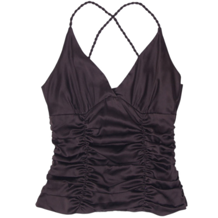 Y2K Ladies Bebe Silk Blend Brown Ruched Crossover Braided Strap Cami Top Size S