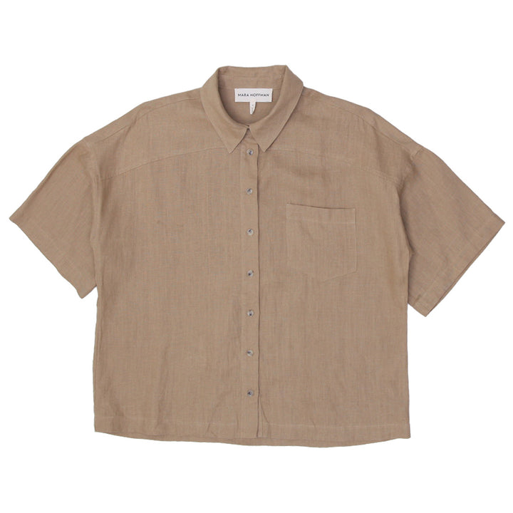 Mens Mara Hoffman 100% Hemp Short Sleeve Button Boxy Shirt