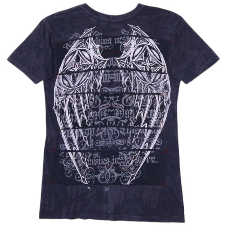 Y2K Mens Affliction V-Neck T-Shirt Black Graphic Text Logo L