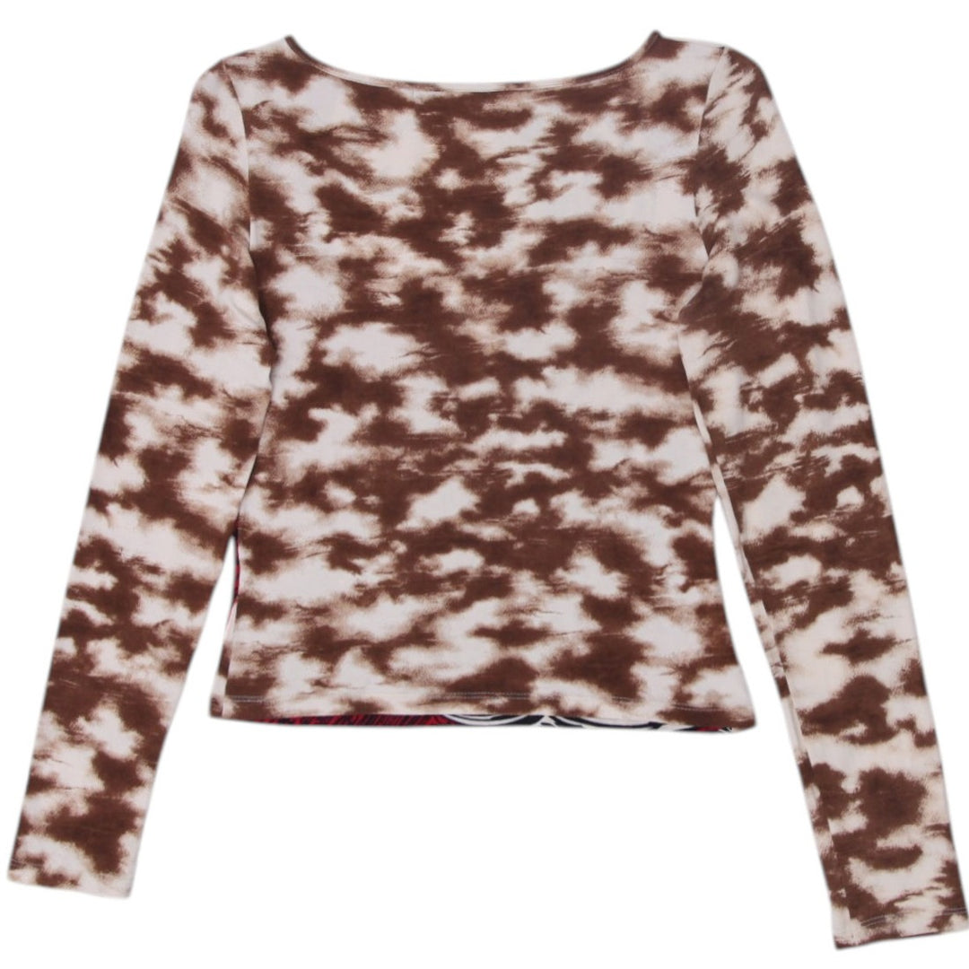 Y2K Ladies Top Multi Color Graphic Art Long Sleeve | Migration_Y2K Tops - Side View | Fashion Rerun