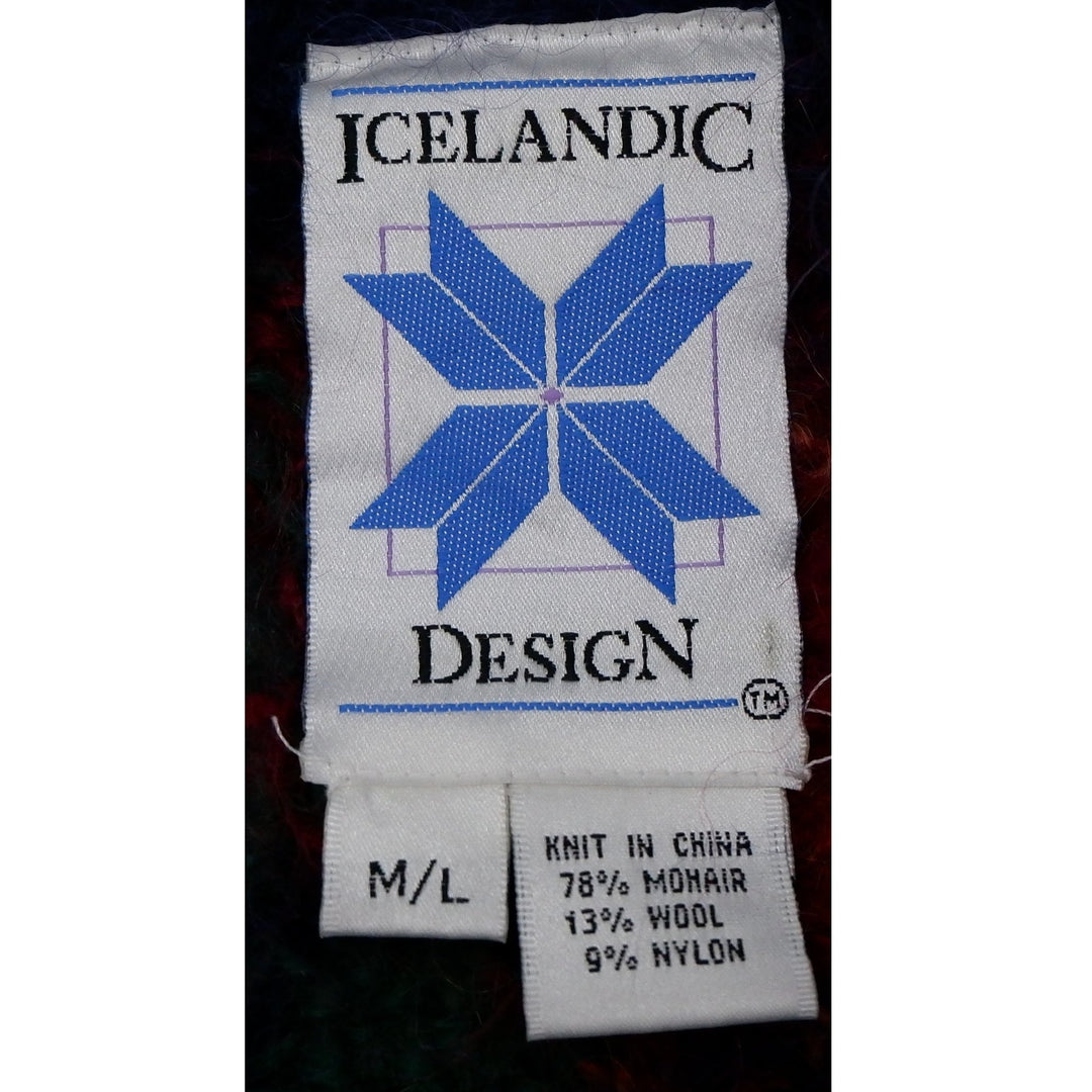 Vintage Ladies Icelandic Design Mohair Wool Nylon Cat Graphic Sweater