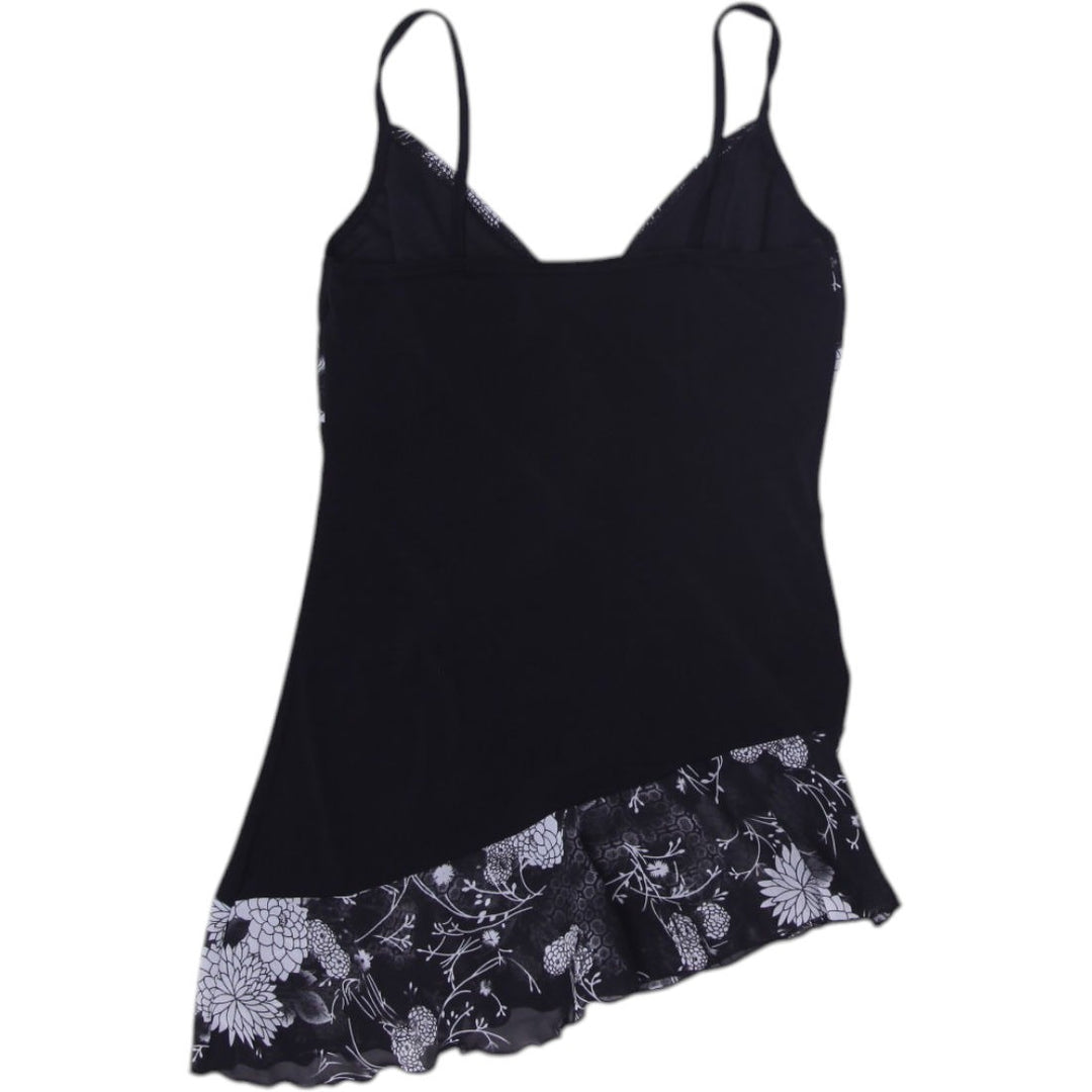 Y2K Ladies Camisole Black Floral Lace Trim Size XS