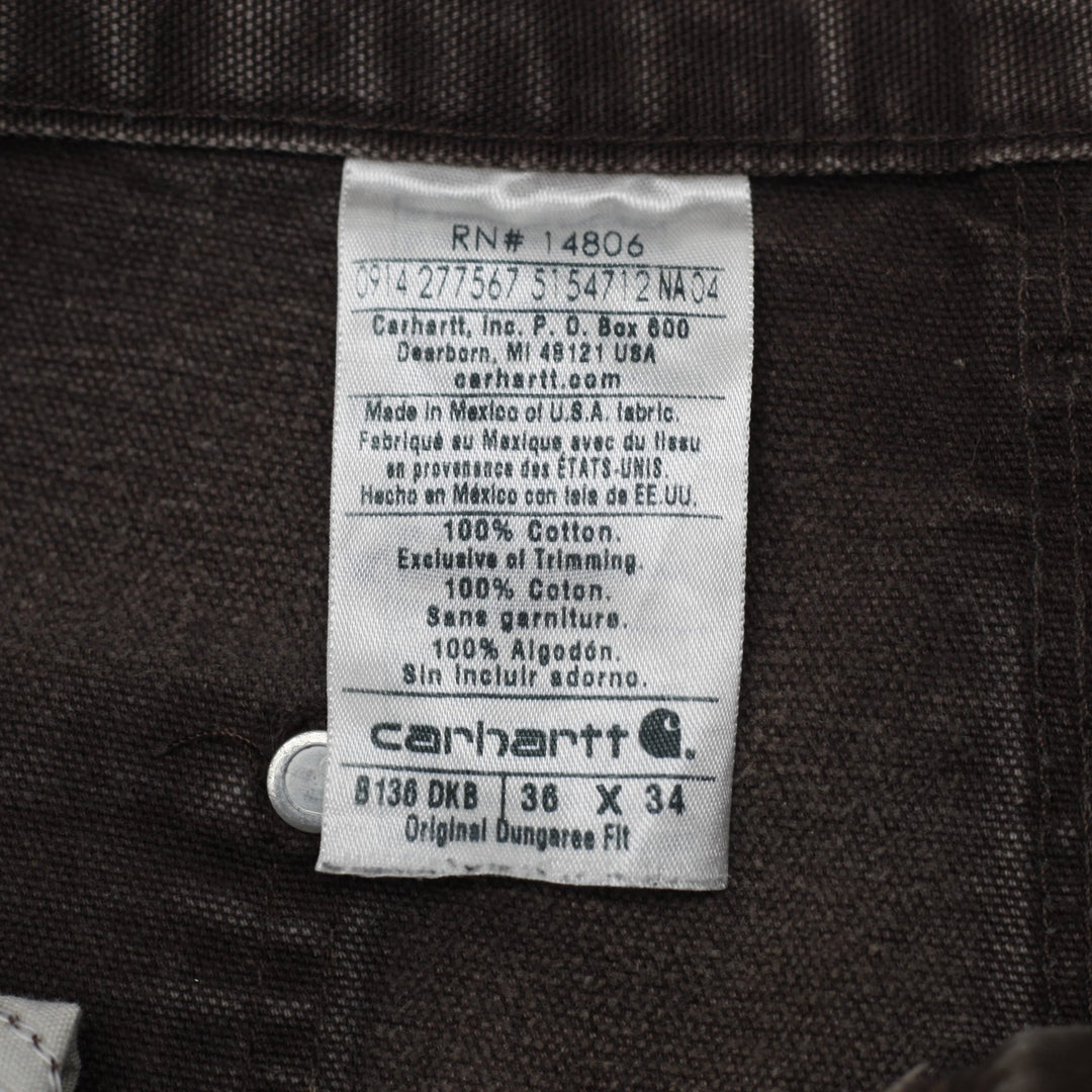Mens Carhartt B136 DKB Double Knee Pants 36x34 Brown Thrashed Distressed