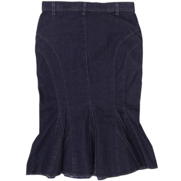 Y2K Ladies Navy Blue Flared Midi Classic Denim Skirt Size 8 | Migration_Skirts - Side View | Fashion Rerun