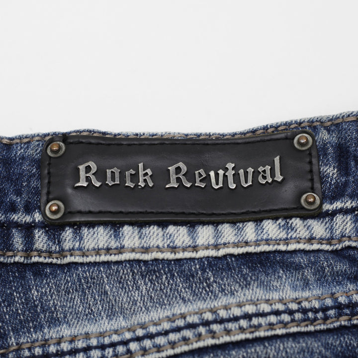 Y2K Ladies Rock Revival Alanis Denim Shorts Washed Blue Distressed