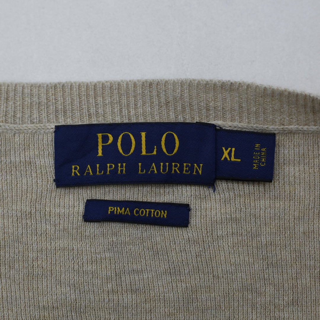Vintage Mens Polo Ralph Lauren Beige V-Neck Pima Cotton Classic Sweater Size XL | Migration_Knitwear & Sweate | Fashion Rerun