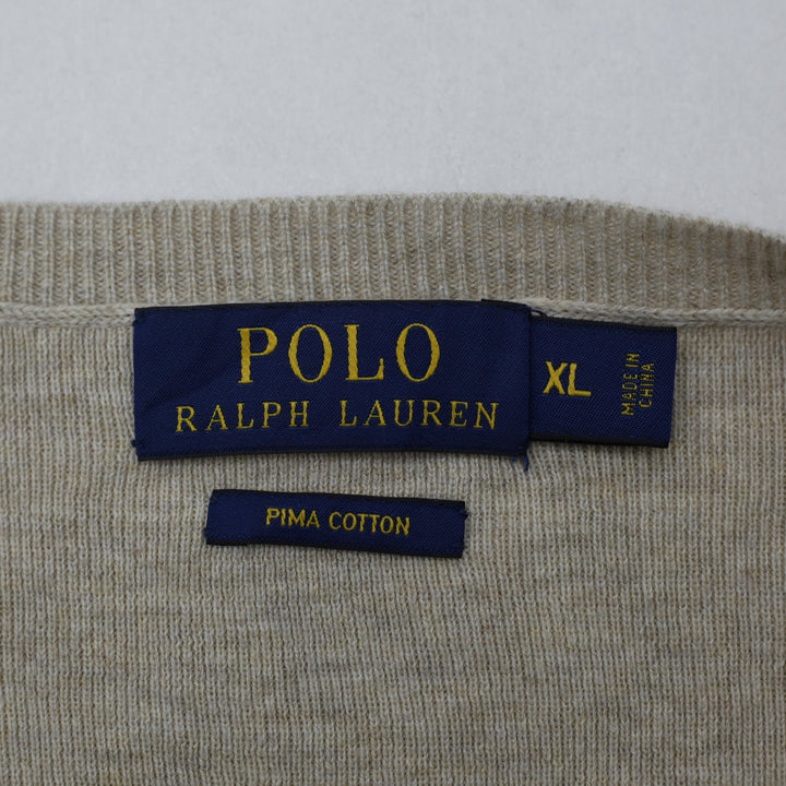Vintage Mens Polo Ralph Lauren Beige V-Neck Pima Cotton Classic Sweater Size XL | Migration_Knitwear & Sweate | Fashion Rerun