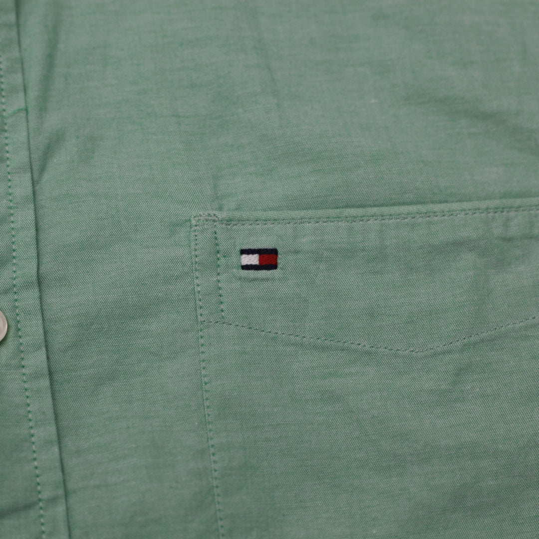 Mens Tommy Hilfiger Custom Fit Shirt Mint Green Casual Button-Up Size L