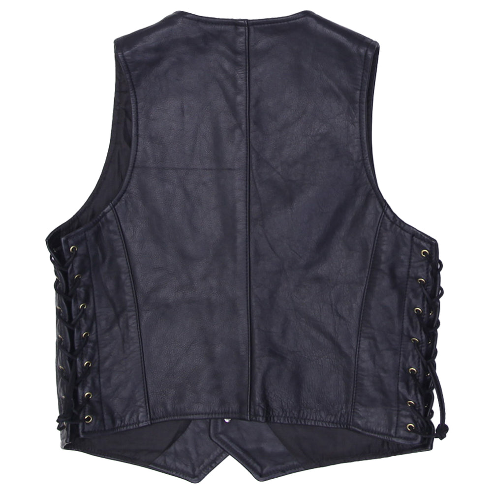 Vintage Vanson Leather Boston Mass Made In USA Side Lace Leather Vest | Migration_Vests - Side View | Fashion Rerun