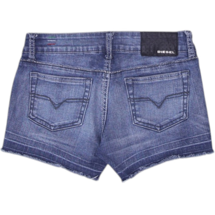 Y2K Ladies Diesel Denim Shorts Washed Blue Frayed Hem