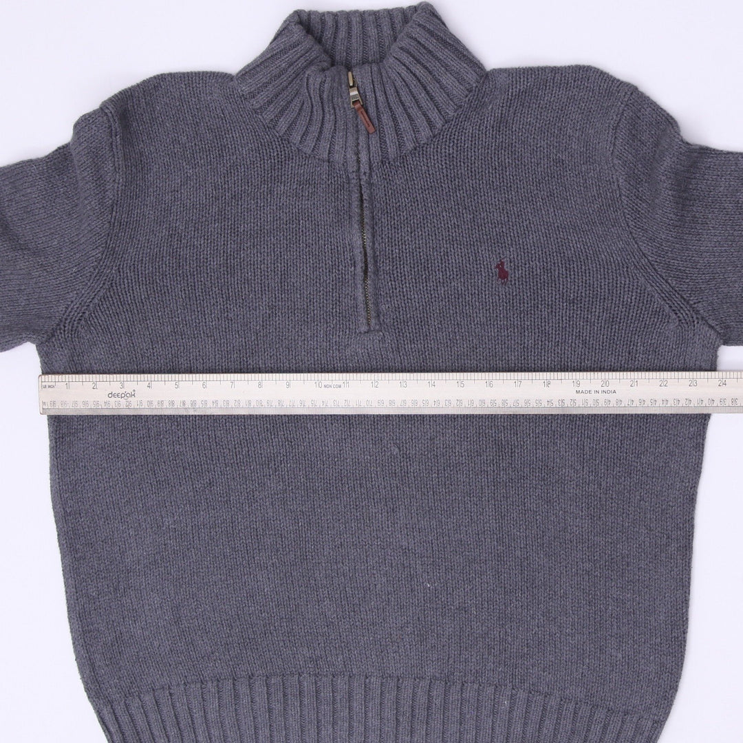 Mens Polo Ralph Lauren Quarter Zip Knit Sweater Gray Embroidered Pony