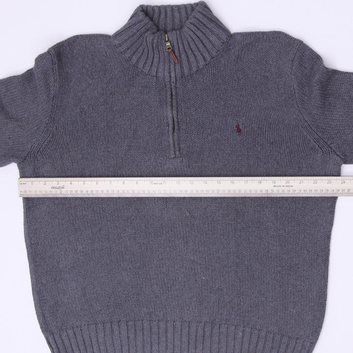 Mens Polo Ralph Lauren Quarter Zip Knit Sweater Gray Embroidered Pony