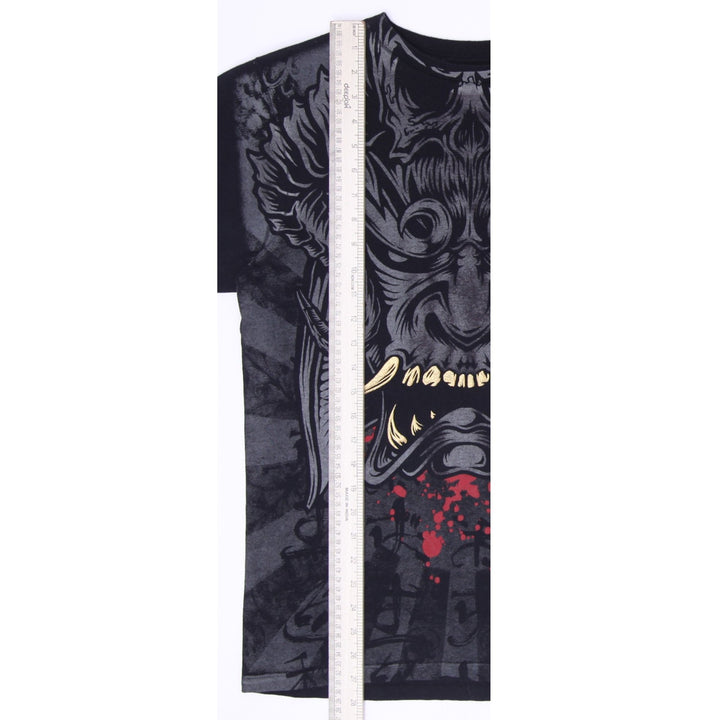 Y2K Mens Avirex Japanese Oni Mask Demon Graphic T-Shirt Black Size M
