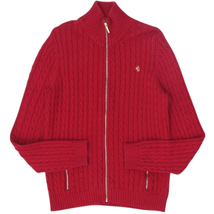 Ladies Ralph Lauren Sweater Red Cable Knit Full Zip