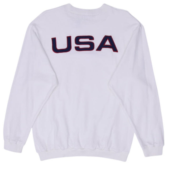 Vintage 90's Nike Team USA Flag Patch Crewneck Sweatshirt White M | Migration_Sweatshirt - Side View | Fashion Rerun