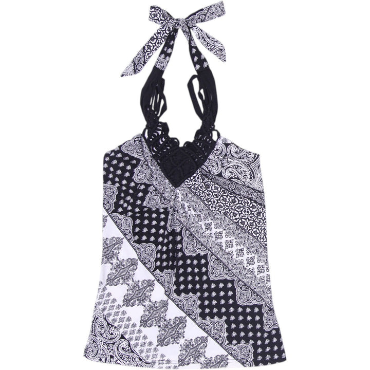 Y2K Ladies Le Chateau Halter Top Black White Paisley Pattern Size XXS