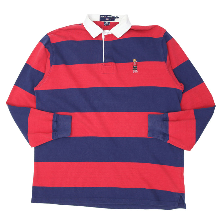 Vintage Polo Sports Ralph Lauren Bear Embroidered Stripe Rugby Shirt