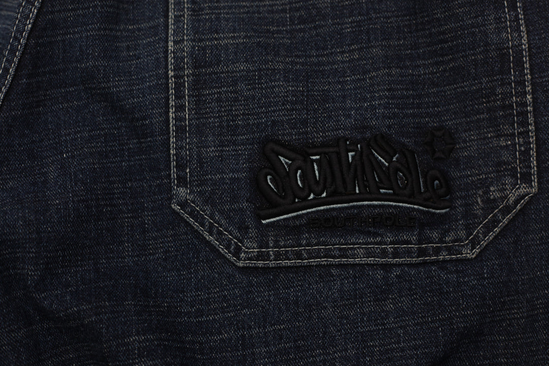 Y2K Mens Southpole Embroidered Hip Hop Headphones Denim Baggy Jeans