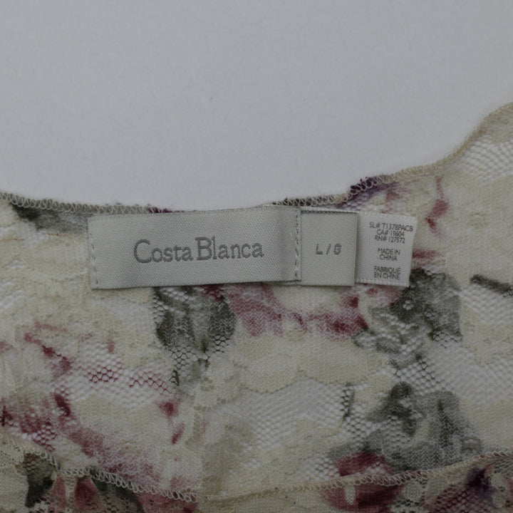 Y2K Ladies Costa Blanca Floral Lace Tank Top Size L