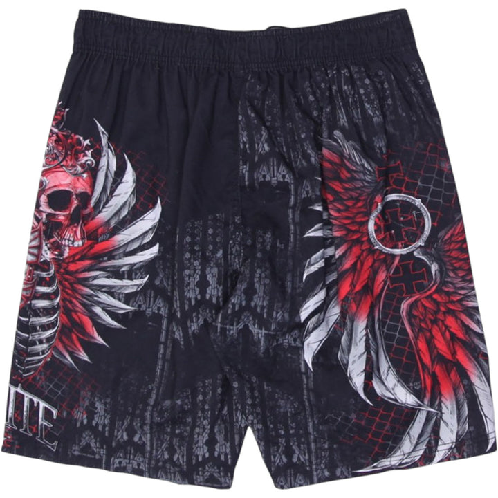Y2K Mens MMA Elite Black Graphic Skull Board Shorts