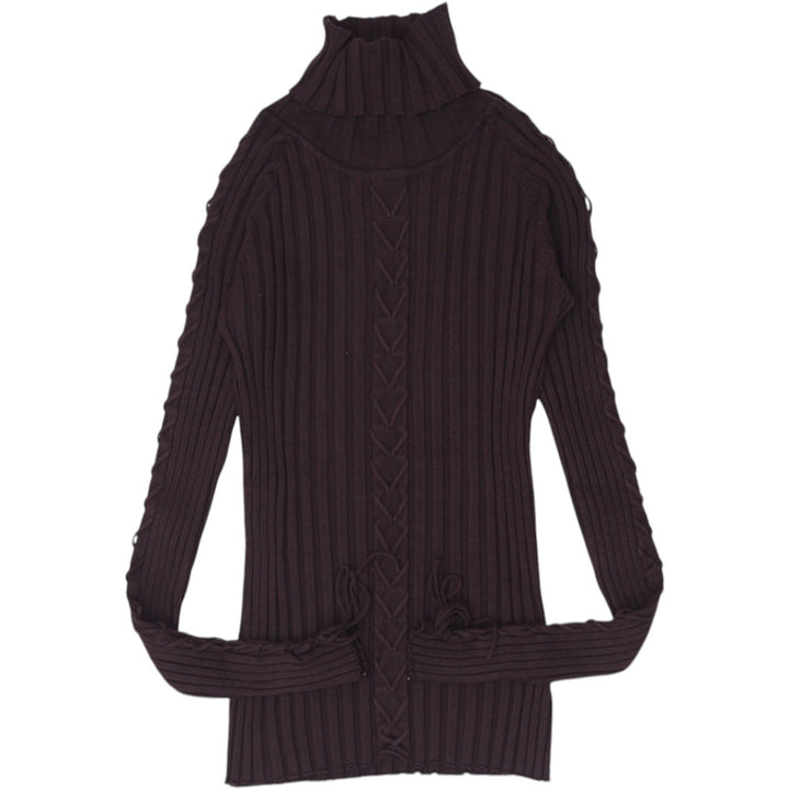 Y2K Womens BELLDINI Brown Ribbed Sweater Turtleneck Knitwear