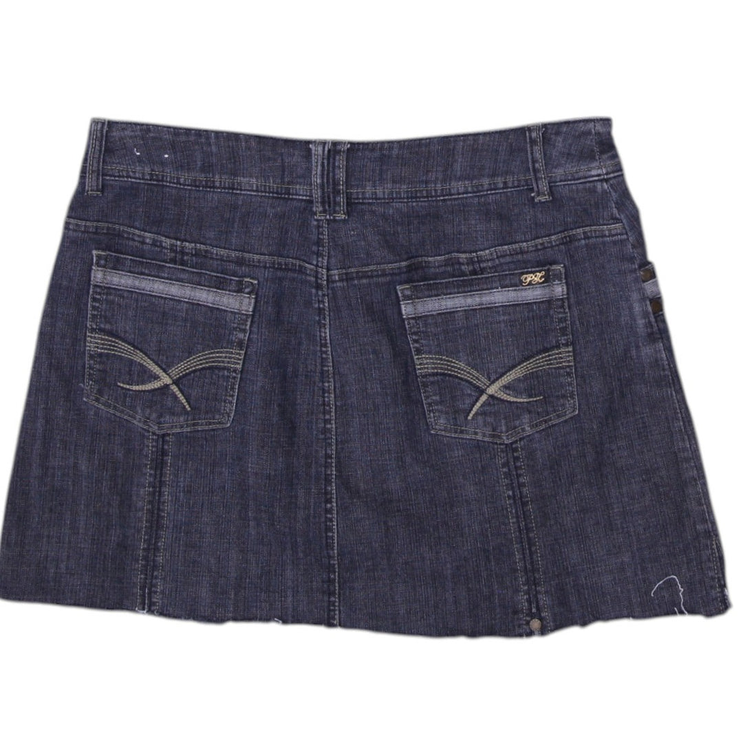 Y2K Ladies Distressed Casual Wear Blue Denim Mini Skirt Size 11/12 | Migration_Skirts - Side View | Fashion Rerun