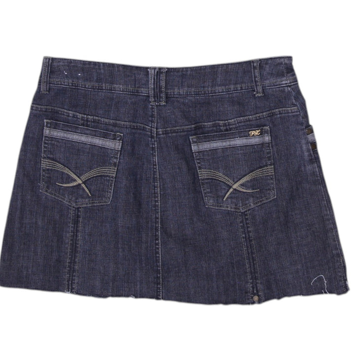 Y2K Ladies Distressed Casual Wear Blue Denim Mini Skirt Size 11/12 | Migration_Skirts - Side View | Fashion Rerun
