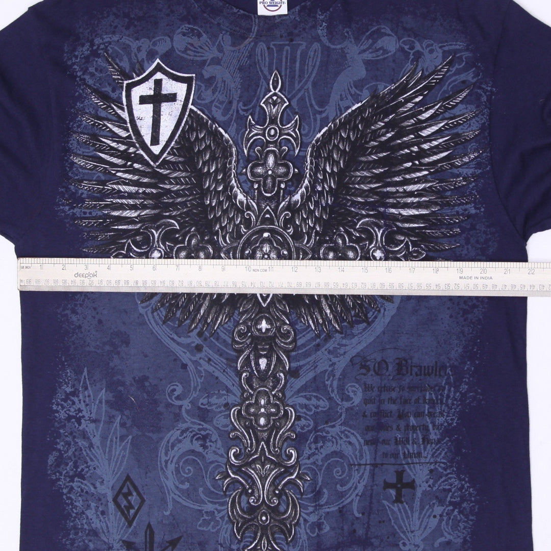Y2K Mens Delta Winged Cross Gothic Graphic T-Shirt Size L