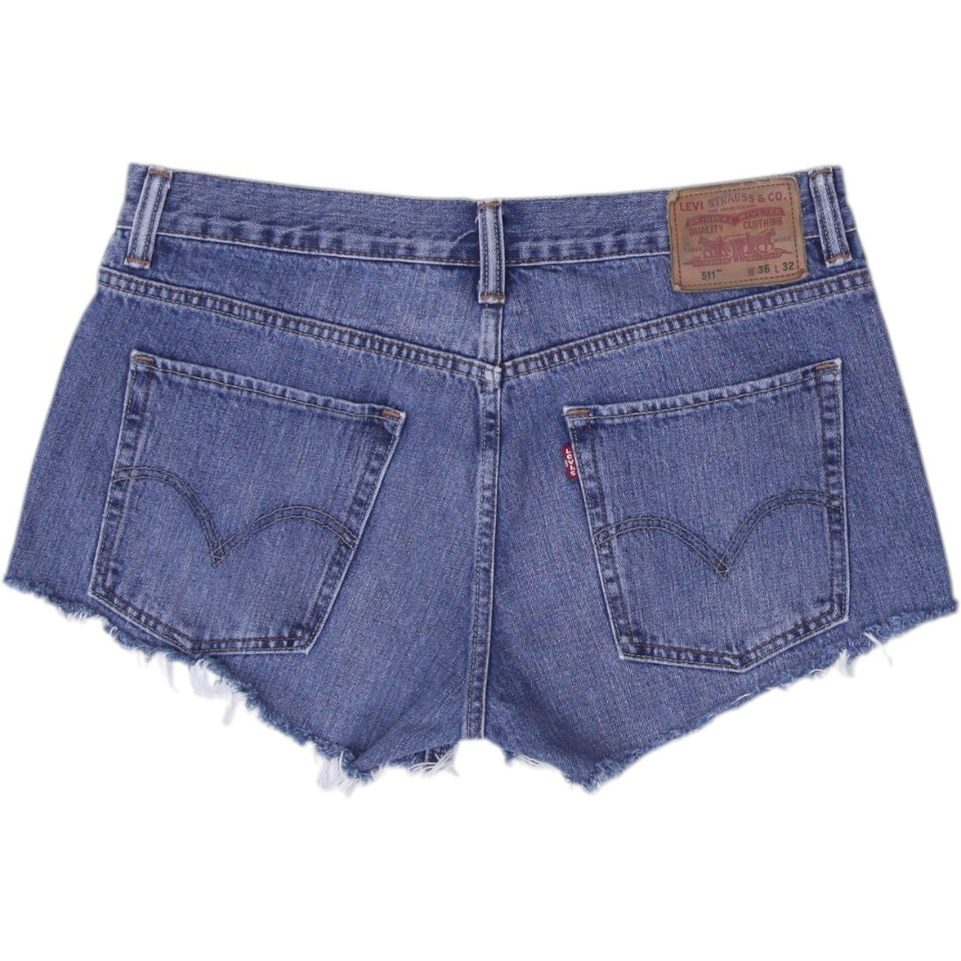 Levis 511 Washed Blue Fringe Casual Style Denim Shorts Size 36