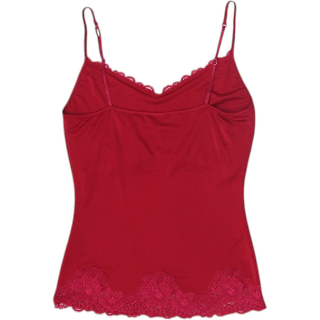 Y2K Ladies Camisole Red Lace Trim Stretch Fit Made in USA Size S