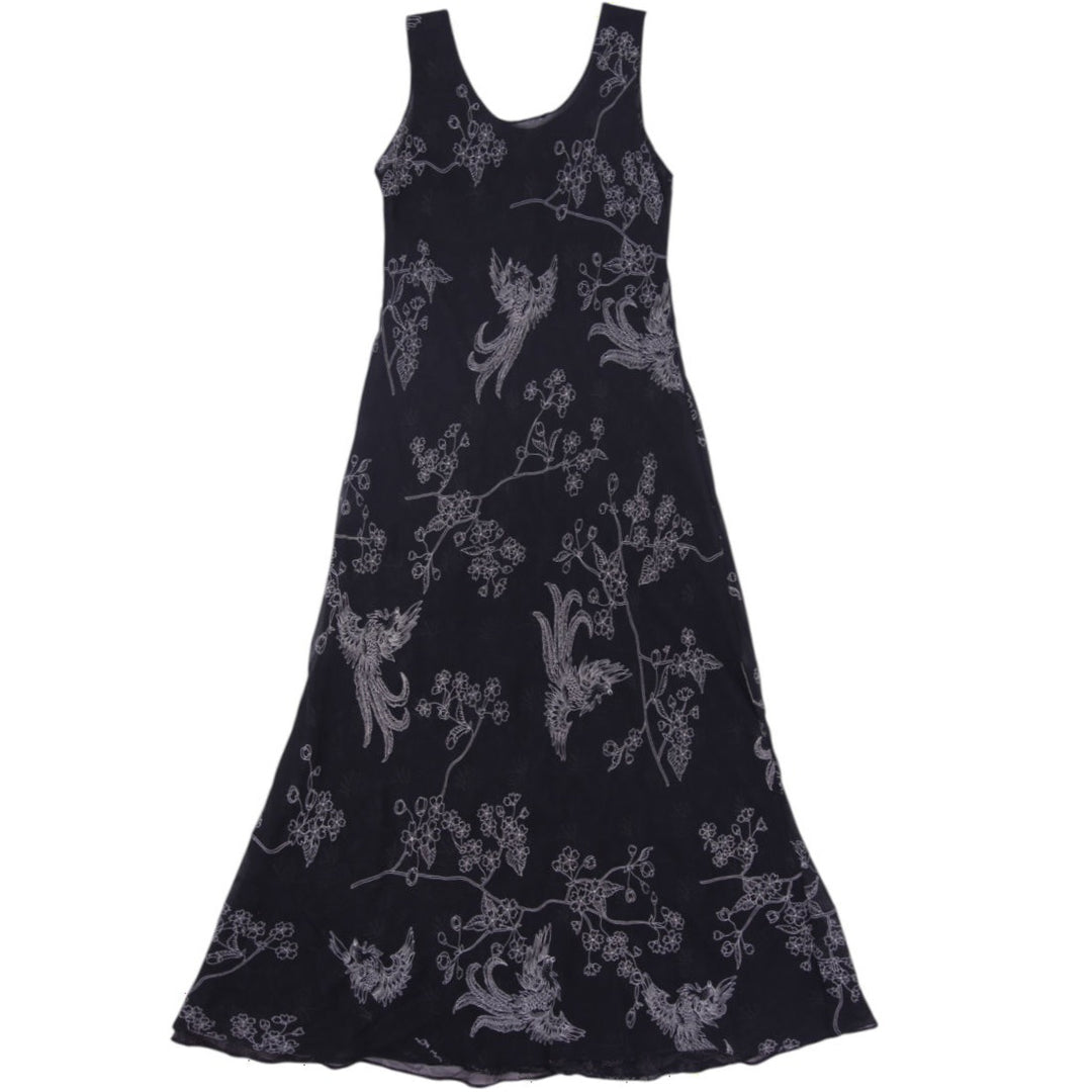 Y2K Ladies Scoop Neck Embroidered Chiffon Maxi Dress