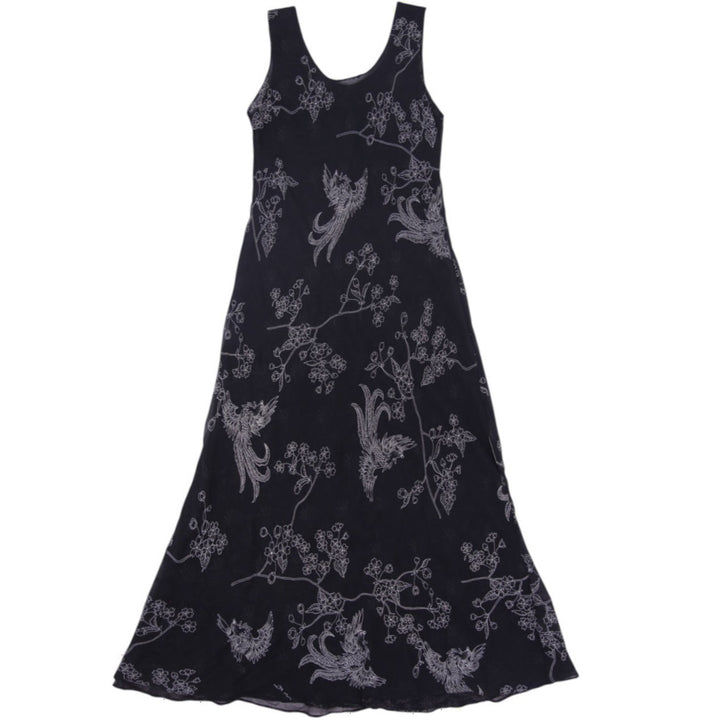 Y2K Ladies Scoop Neck Embroidered Chiffon Maxi Dress