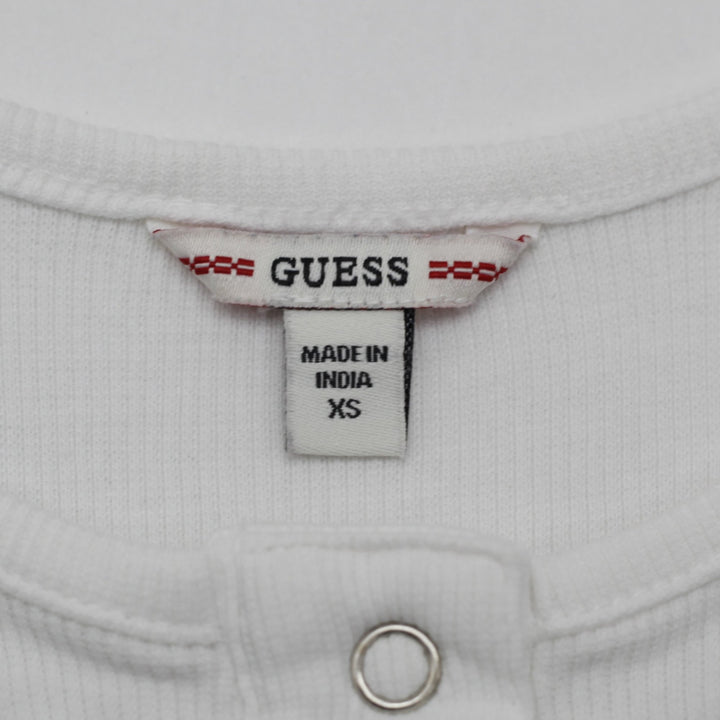Y2K Ladies Cropped Ribbed Tank Top White Button Front Triangle Logo