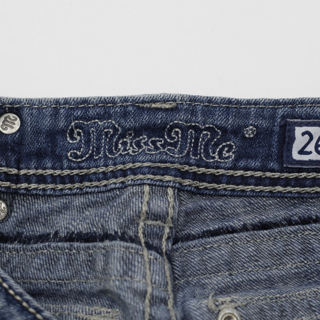 Y2K Ladies Miss Me Bootcut Jeans Blue Distressed Embellished Denim