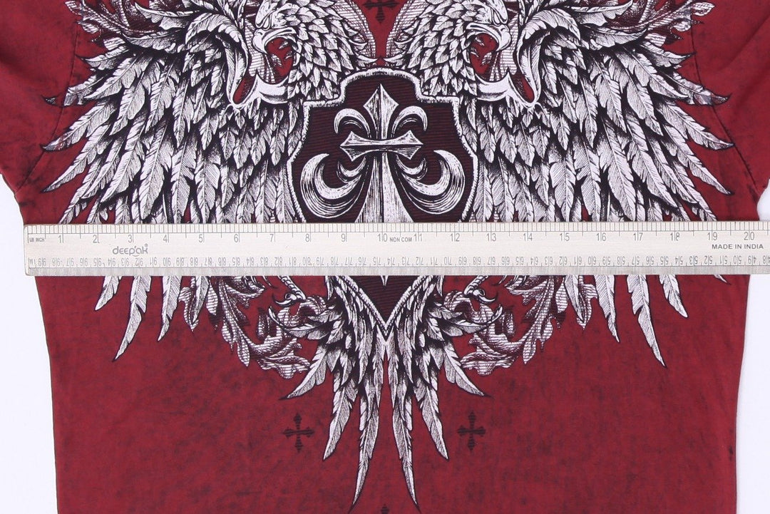 Y2K Mens Affliction Standard Series Reversible Graphic Tee Red Black Lava Wash
