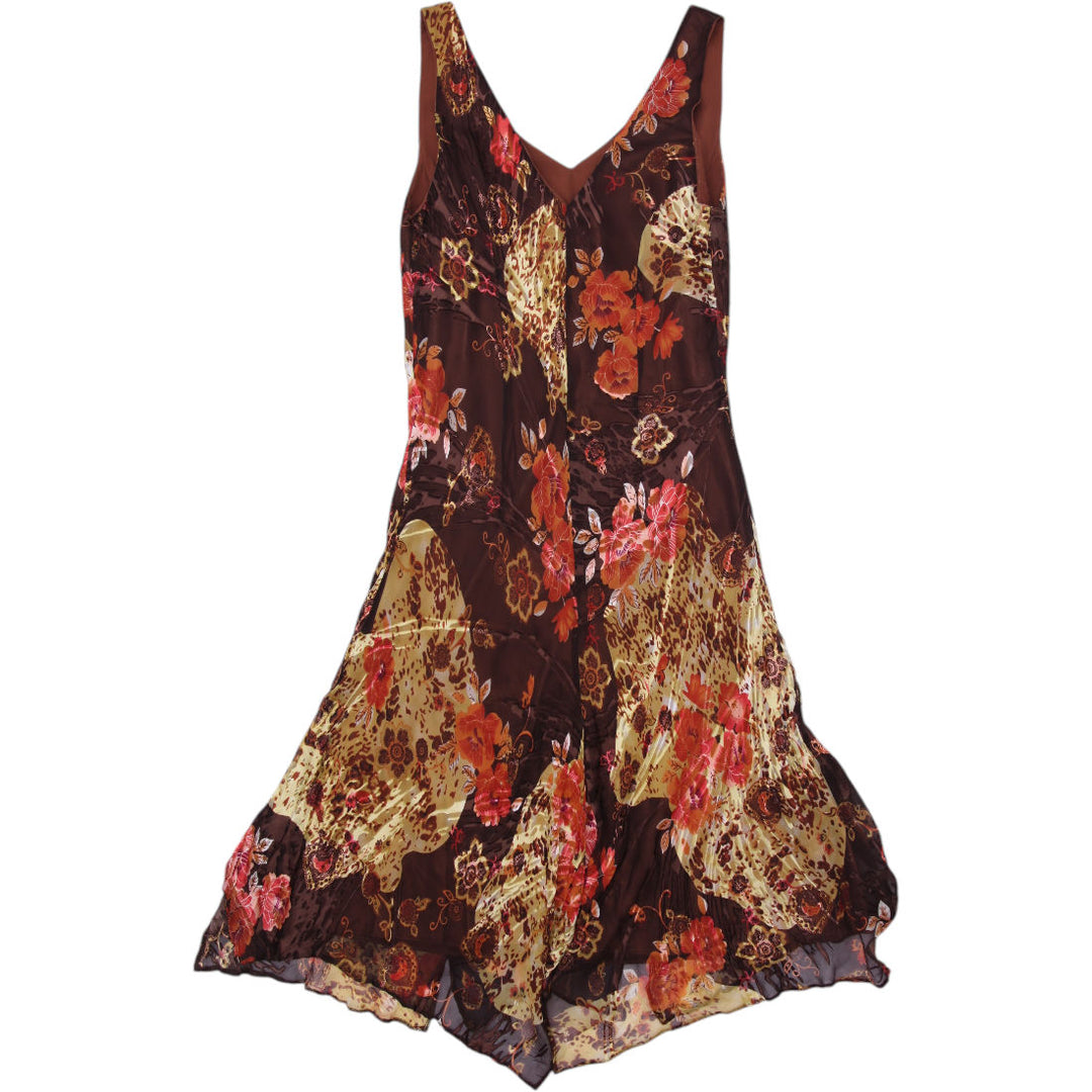 Y2K Ladies Izina Dress Brown Floral Sleeveless V-Neck