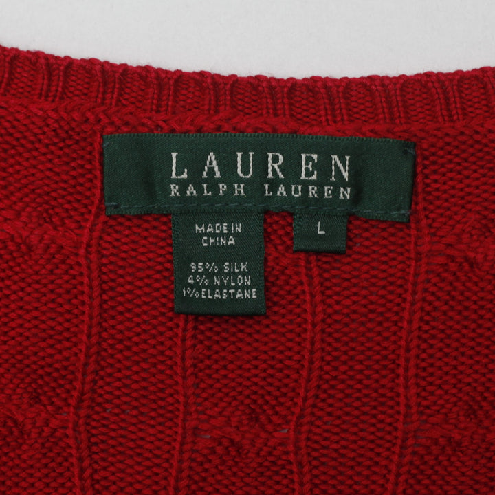 Vintage Ladies Ralph Lauren Sweater Red V-Neck Cable Knit L