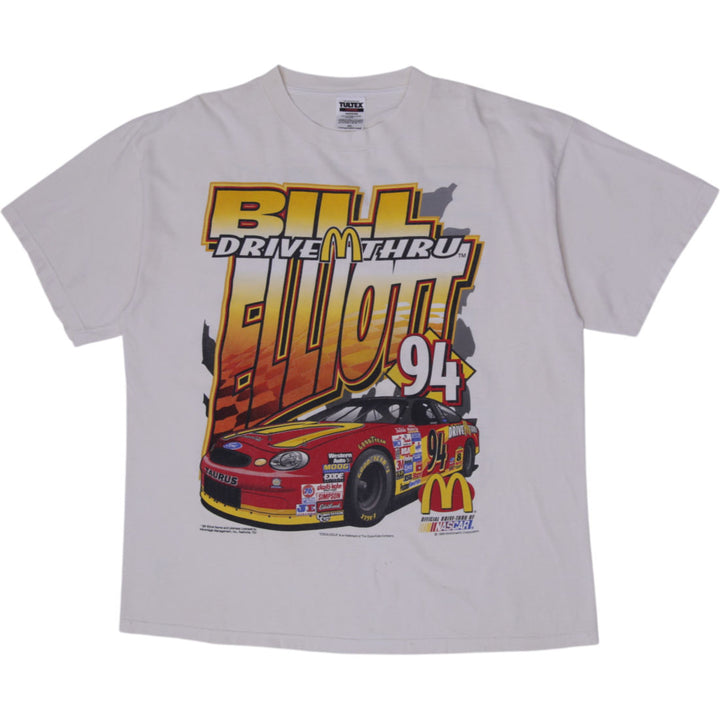 Vintage Mens Tultex NASCAR T-Shirt White Graphic Racing 1999 Bill Elliott
