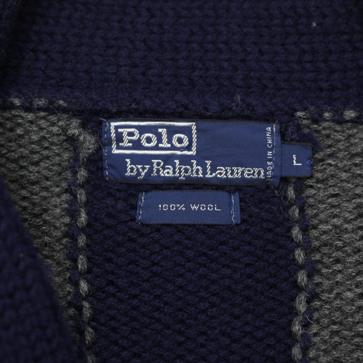 Vintage Polo Ralph Lauren 100% Wool Striped Shawl Collar Cardigan Large