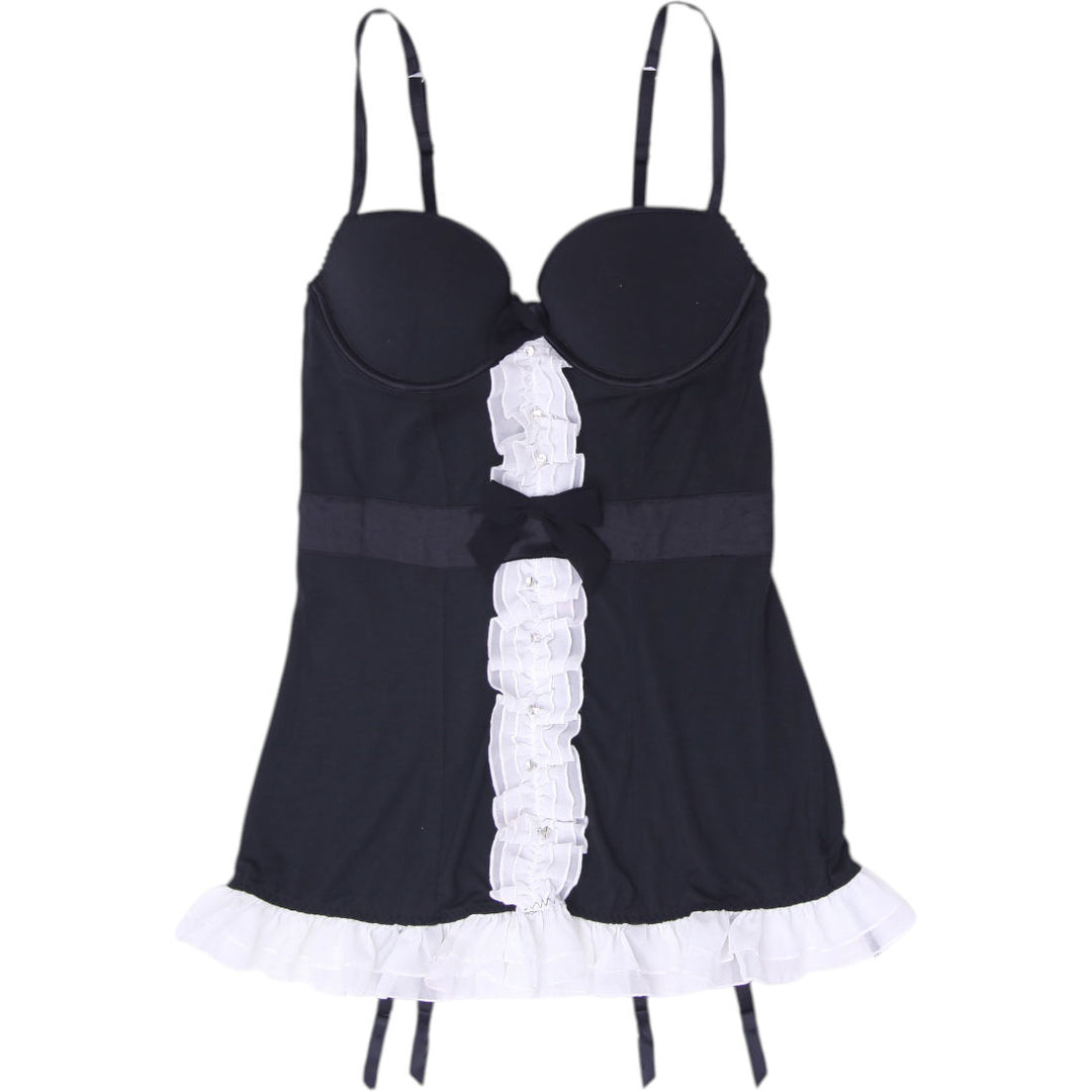 Y2K Ladies Victoria's Secret Maid Style Babydoll Chemise Size 34B Black & White